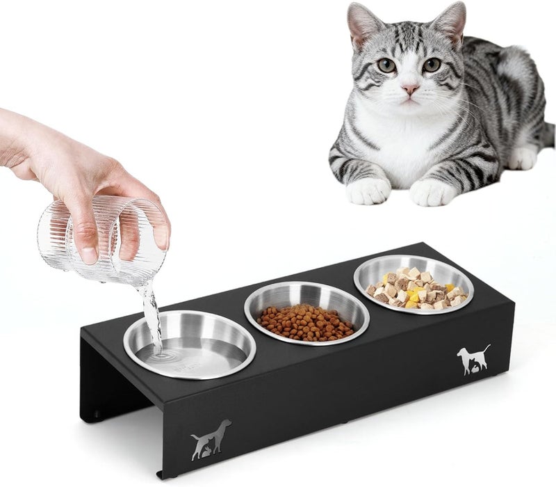 LYCC Elevated cat Bowls with Non-Slip Base, 15°Tilted Integrated Stand Anti Vomiting Raised Cat Dishes, Includes 3 Stainless Steel Bowls for Food and Water, Suitable for Cats and Small Dogs. - Image 1
